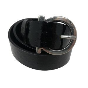 Garuglieri Black Patent Leather Embossed Quatrefoils Belt